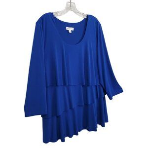 Susan Graver XL Top Tiered Layered Flowy Stretch Relaxed Liquid Knit Royal Blue